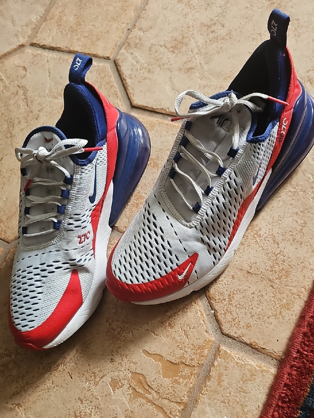 Nike Men’s Air 270 Athletic Shoes in White, Red & Navy